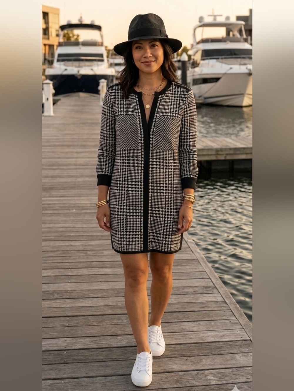 MICHAEL KORS Splendide Robe-Tunique manches longues en noir et blanc